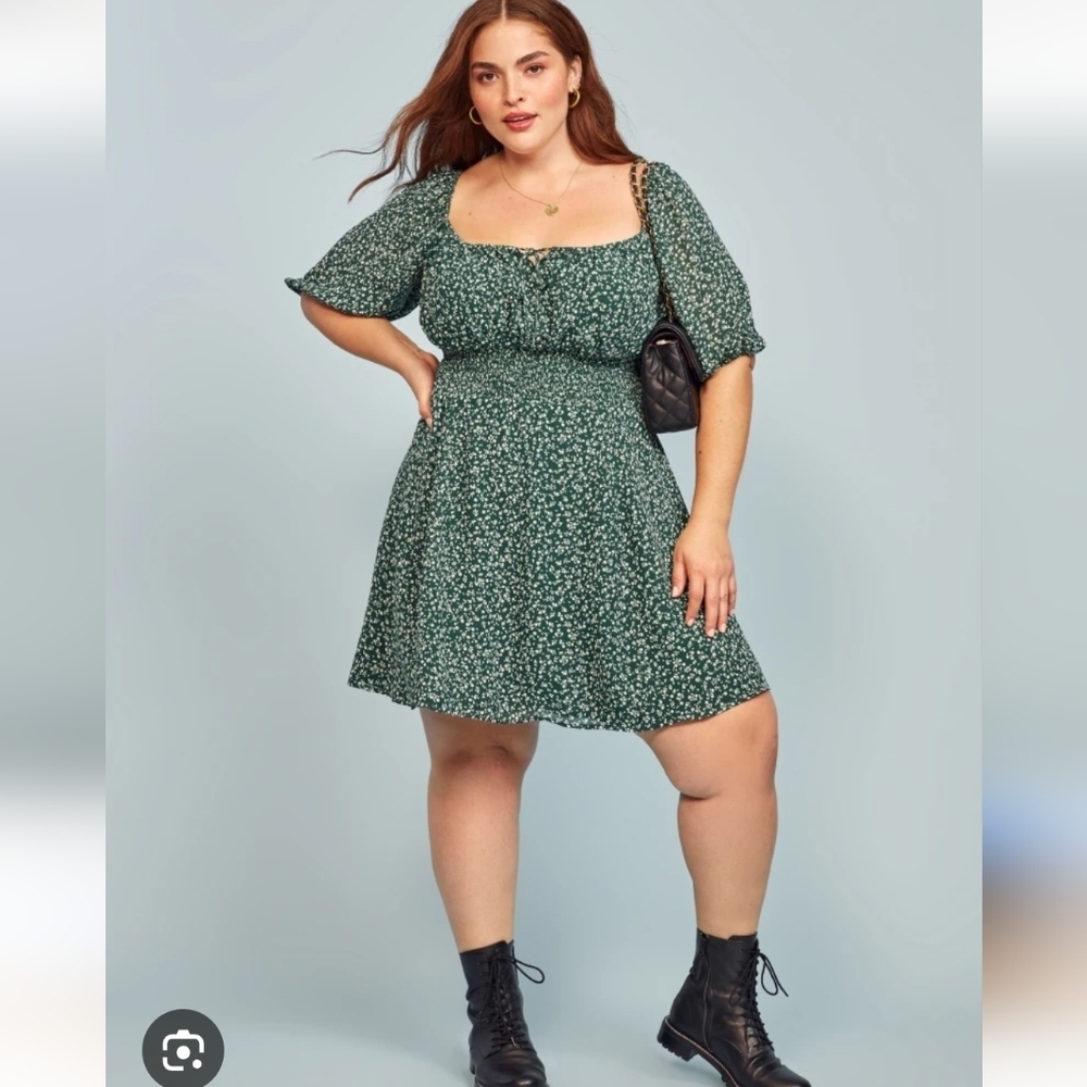 Reformation Jo Dress Es Green Ditsy Floral Print Mini Dress 18 Flowy Smock Waist